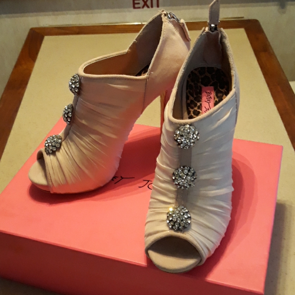 pink fabric high heel shoes